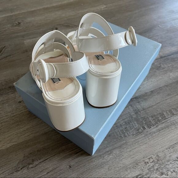 Prada White Box Patent Caged 85mm Sandals - Picture 6 of 12